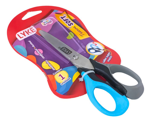Tesoura Escolar Infantil Soft Cabo Borracha Super Macio 1un Cor Azul