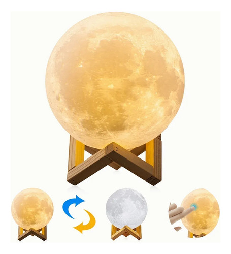 Lámpara Luna Impresión 3d Control Táctil De Brillo