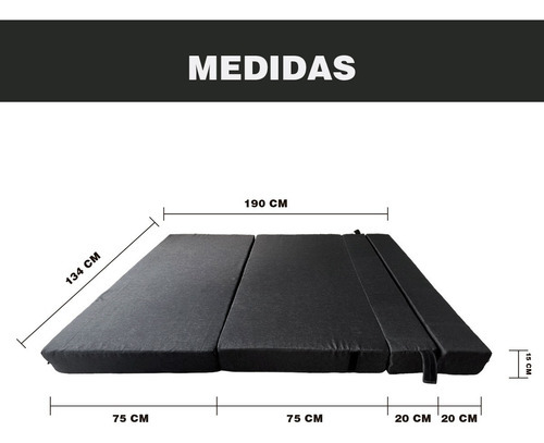 Imagen 9 de 10 de Sofá Cama Matrimonial Plegable, Colchoneta Con Soporte Firmé Color Gris Oscuro