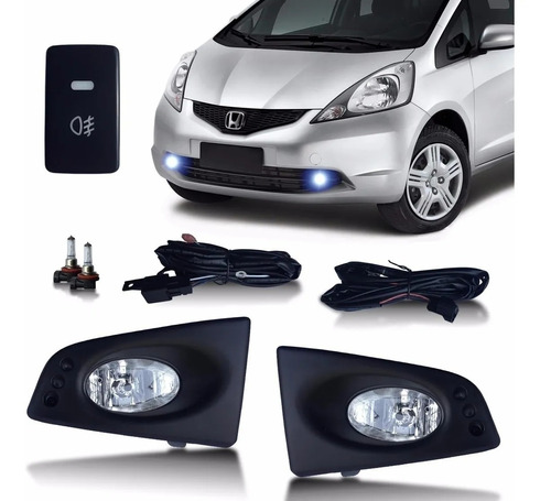 Kit Farol Milha Honda Fit 2009 A 2012 Preto Botão Original