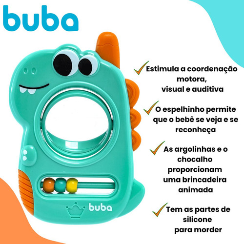 Chocalho Com Espelhinho Dino Interativo Buba Brinquedo Bebe