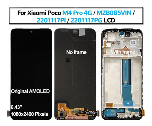 Tela De Toque Amoled Com Moldura Para Xiaomi Poco M4 Pro 4g
