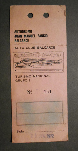 Pase Autodromo Juan Manuel Fangio Turismo Nacional 1972