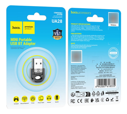Adaptador Bluetooth V 5.1 A Usb Para Notebook Y Pc Hoco Ua28