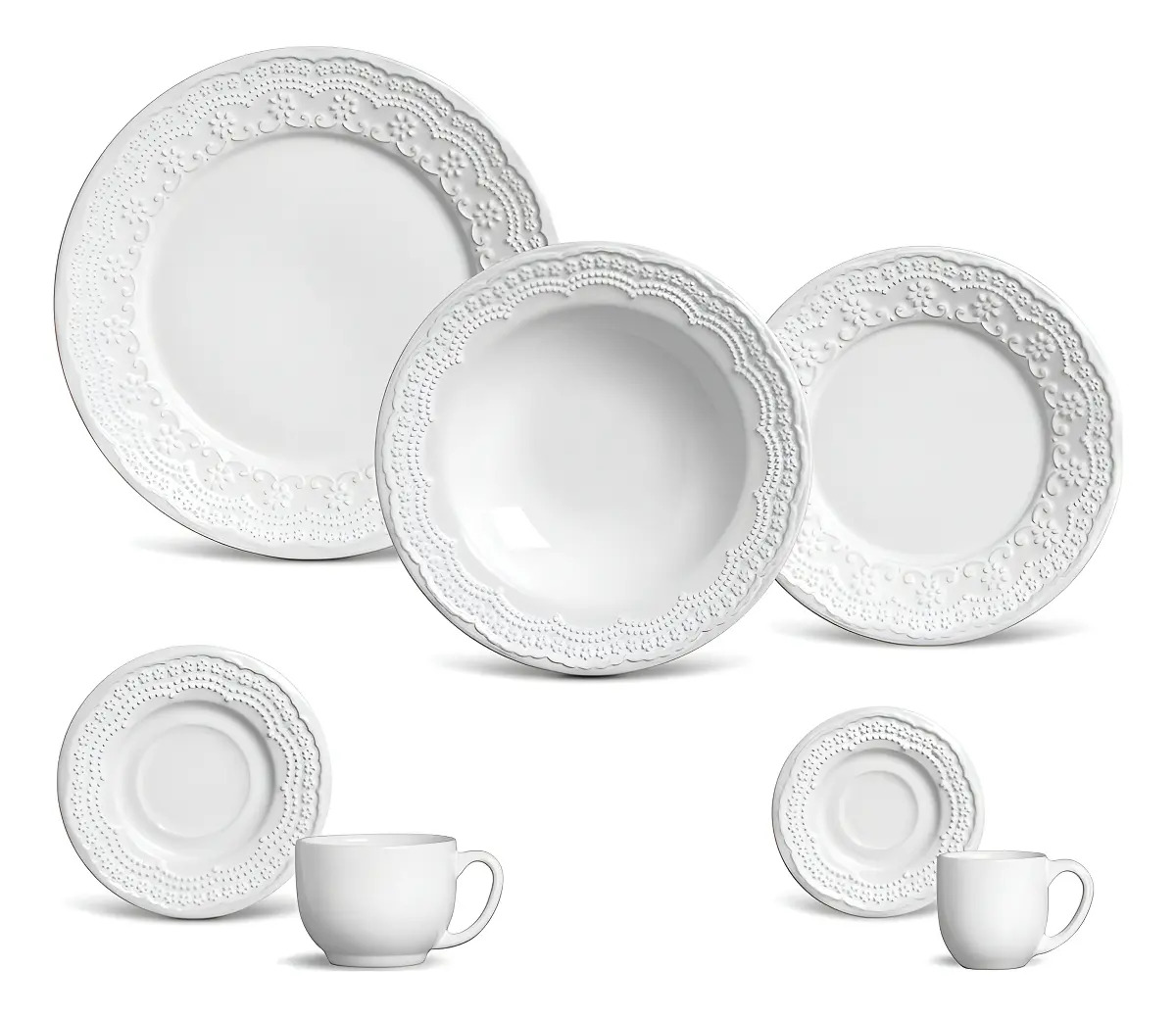 Aparelho De Jantar 42 Peças Porto Brasil Ravenna Branco Louça Madeleine Branco