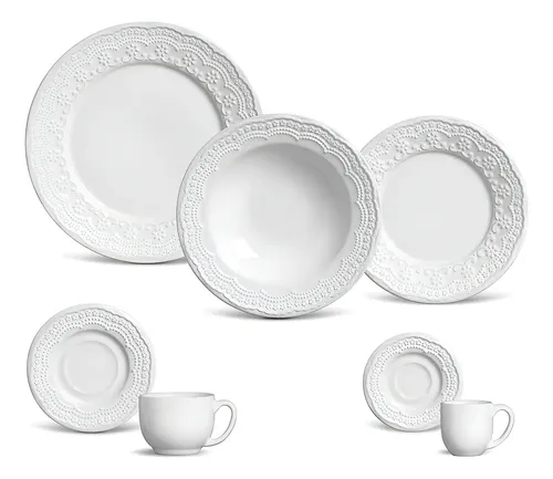 Aparelho De Jantar 42 Peças Porto Brasil Ravenna Branco Louça Madeleine