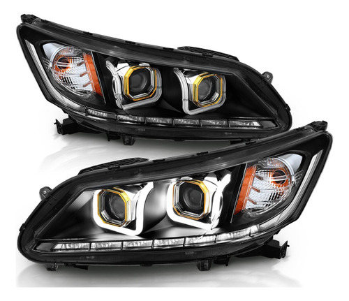 Honda Accord Sedan 2013 - 2015 Faros Fondo Negro Lupa Led