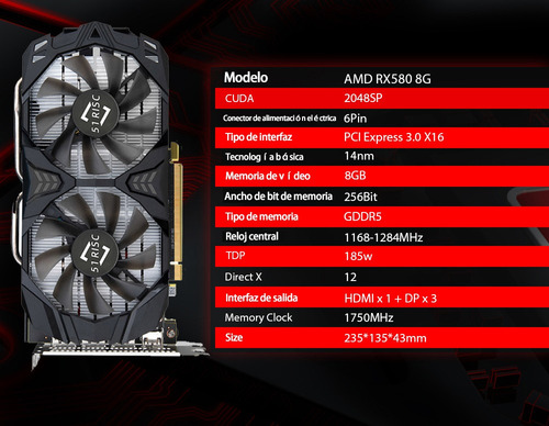 Tarjeta Gráfica Amd Radeon 51risc Rx580 8g 2048sp Gddr5 (Usado)