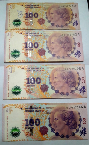 Billetes 100 Pesos Evita - Serie A (reposicion) Lote X 4