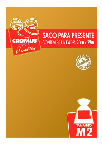 Saco Presente 20x29 Metalizado Dourado 50un Cromus