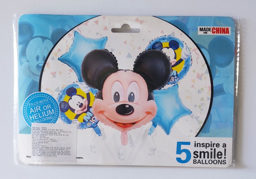 Set De 5 Globos Infantiles Metalizados De Mickey Mouse.