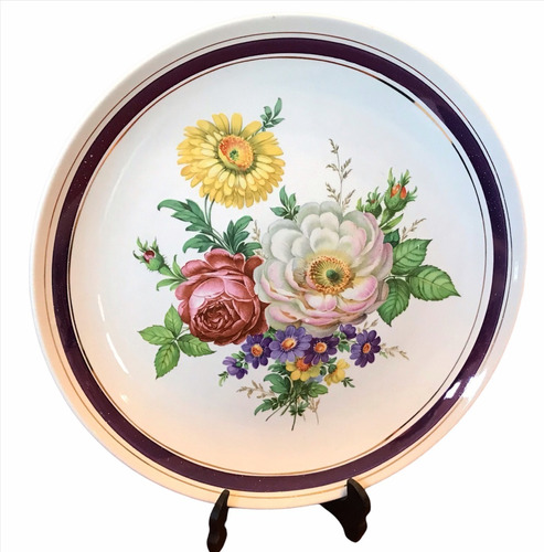 Plato Decorativo Porcelana Pintado Mano Con Sello Antiguo