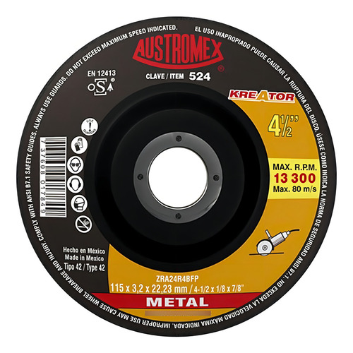 Disco Corte Metal 4.1/2x1/8x7/8tipo 42 Austromex 524