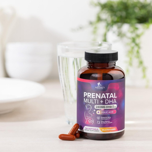 Vitaminas Prenatales Con Ácido Fólico Y Dha Con 120 Softgels Sabor Sin Sabor