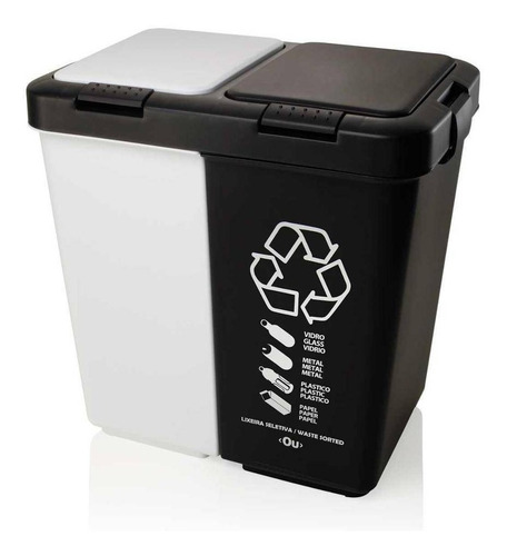 Imagem 2 de 9 de Lixeira Dupla 20 Litros Duo Ou Preta Branca Seletivo Organic