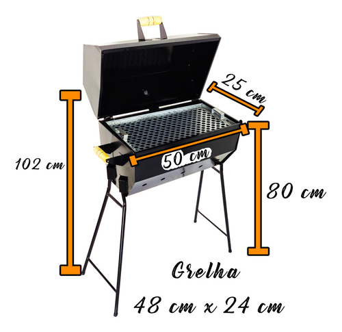 Churrasqueira Bafo Com Pés 1,02m Altura Móvel Carvão 50x25cm