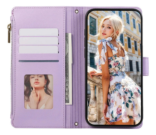 Funda De Piel Tipo Cartera Con Cierre Cruzado Con Cremallera