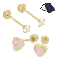 Comprar Aretes Broqueles Oro 10k Corazón Corazones Rosa Mujer Bebe Niña 2 Pares Dos Pares Broqueles Piercing Perforación Mujer Dama Niña Broquel Basicos Bebe Niña Mujer Aretes Oro 10k Oro Puro 10k