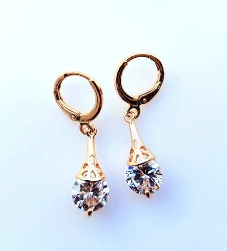 Imagen 2 de 3 de Caravanas, Colgantes, Aretes Oro Goldfilled 18 K Y Circonias