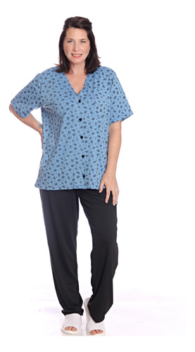 Pijama De Mujer Talle Grande Remera Abotonada + Pantalon 624