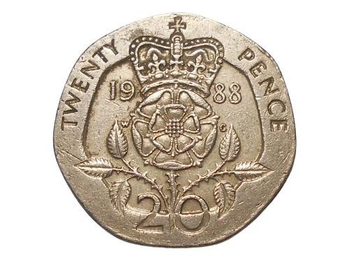 Gran Bretaña 20 Pence 1988 - Km#939 - Rosa Tudor Coronada