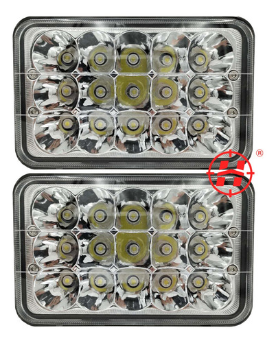 Kit 2 Farol Led Retangular 45w 15 Led Plug H4 9~80v Caminhão