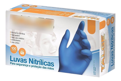 Luvas descartáveis antiderrapantes Talge Luva cor azul tamanho  G de nitrilo x 100 unidades 