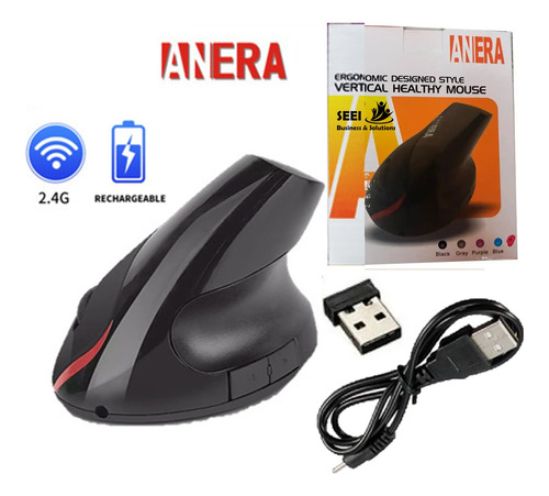 Mouse Inalámbrico Vertical Ergonómico Recargable Anera