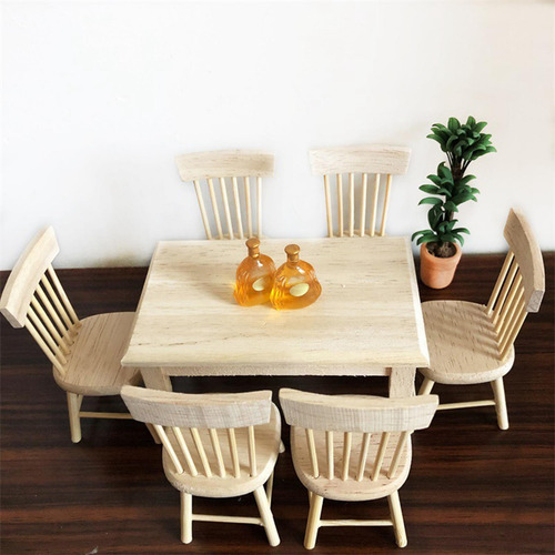 Diy 1/12 Escala Muñecas Casa Comedor Mesa Silla Conjunto