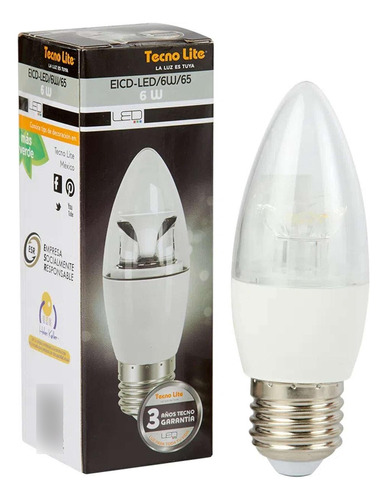 Foco Led Tecnolite Tipo Vela Atenuable 6w Luz De Día Base E2