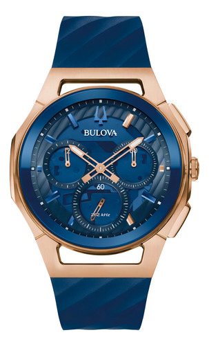 Relógio masculino Bulova 97a185 Marc Antony Curv. Moldura azul, pulseira azul, fundo azul