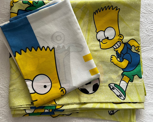 Sabana Plana Con 1 Funda Niños Imagen Simpson Verde Limón Estampado (Usado)