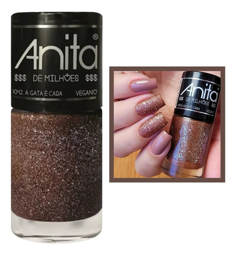 Esmalte Anita Coleção De Milhões Glitter Vegano 10ml Cor A Gata é Cara