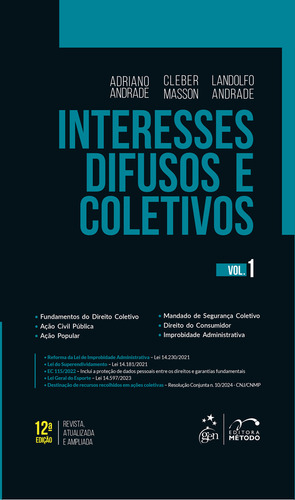 Interesses Difusos E Coletivos - Vol. 1, De Adriano Andrade., Vol. 1. Editorial Método, Capa Mole, Edição 12 Em Português, 2024