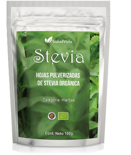 Imagen 1 de 4 de Stevia En Polvo, Certificada Orgánica 100 Gramos