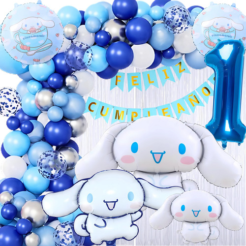 Combo Arco De Globos Cinnamoroll Kuromi Metalizados Azul/blanco/celeste/plateado 1