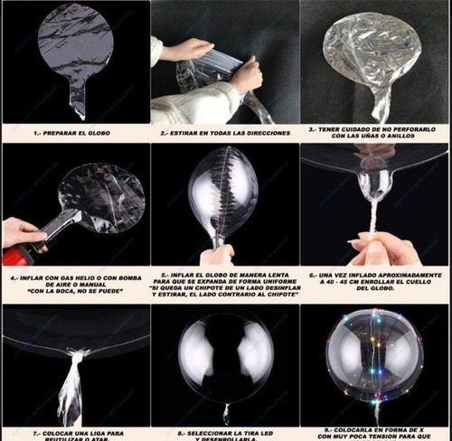 Imagen 3 de 10 de Globo Burbuja Cristal Transparente Luminoso Led Cotillón X12