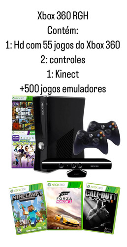 Xbox 360 Com 2 Controles 1 Kinect 500gb Com Varios Jogos (Recondicionado)