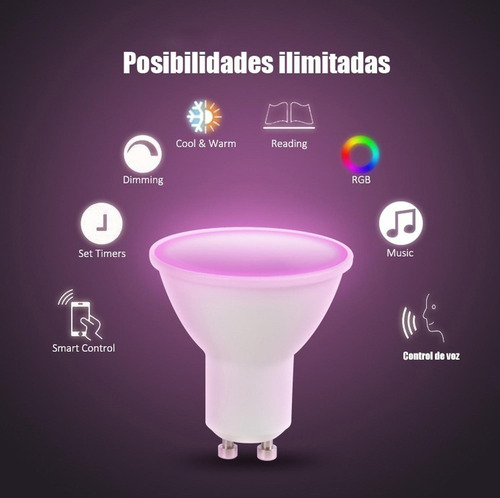 Imagen 3 de 9 de Ampolleta Inteligente Smart Wifi Gu10 Google Home Alexa