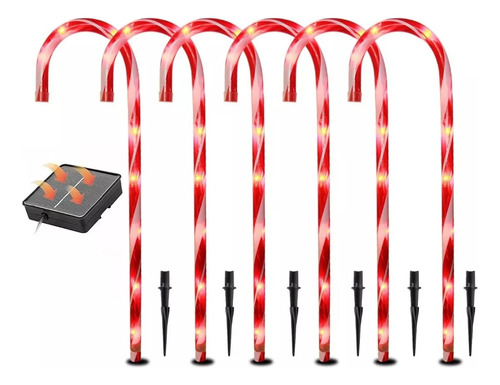 Pack 6 Bastón Solar Luz Cálida Y Multicolor Navidad 50cm Ap.