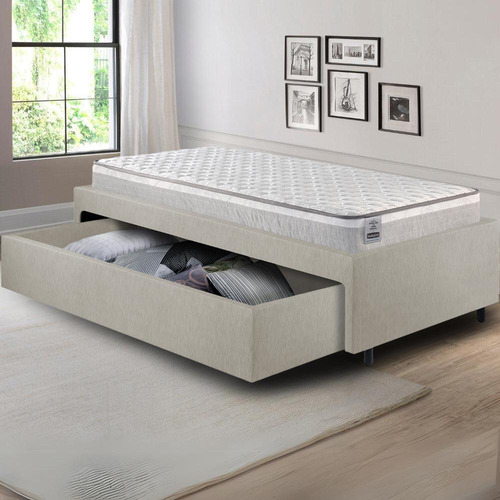 Base Box Cama Solteiro Sapateira Courino Colchão Hanover