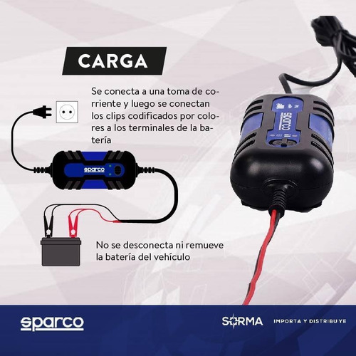 Imagen 5 de 9 de Cargador De Bateria Para Auto Sparco Carga Inteligente 12v