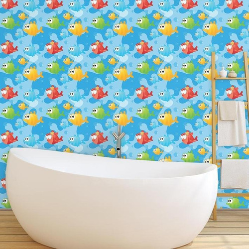Imagem 1 de 2 de Papel De Parede Adesivo Rolo 0,58x3,00m Peixes Coloridos 8 0