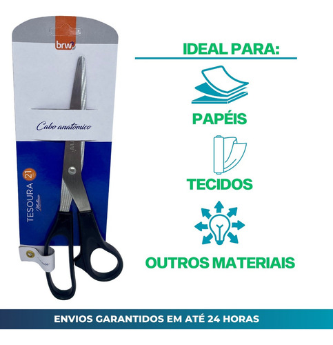 Tesoura Profissional Inox Multiuso Escritório 21cm Kit C/3un
