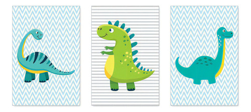 Kit 3 Quadros Dinossauros Infantil Bebe Quarto Menino 0120 Infantil Dinossauros