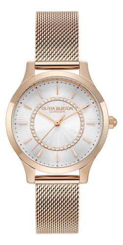 Olivia Burton Reloj Dama Wonderlust 24000213 Oro Rosa 30mm Correa Dorado Bisel Dorado Fondo Blanco
