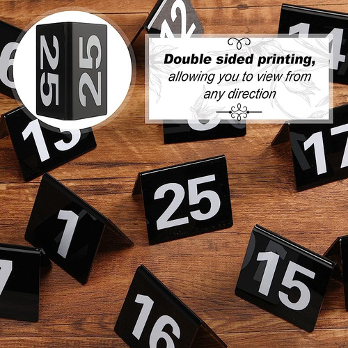 Tuanse Números De Mesa 1-25 Acrílico Doble Lado Numerado Mes