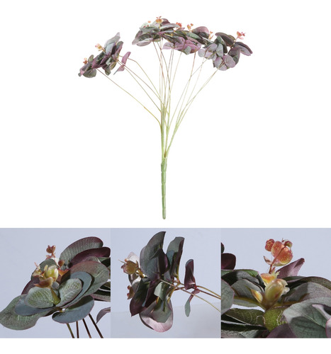 (r) Ramo Artificial De Eucalipto, Flor Roja Y Verde, Tallo D