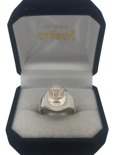 Anillo Psicólogo Plata Y Logo En Oro