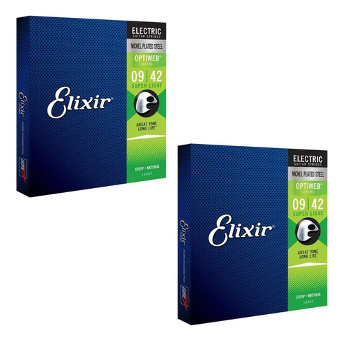 Kit 2 Encordoamento Guitarra 009 Elixir Super Light Optiweb 